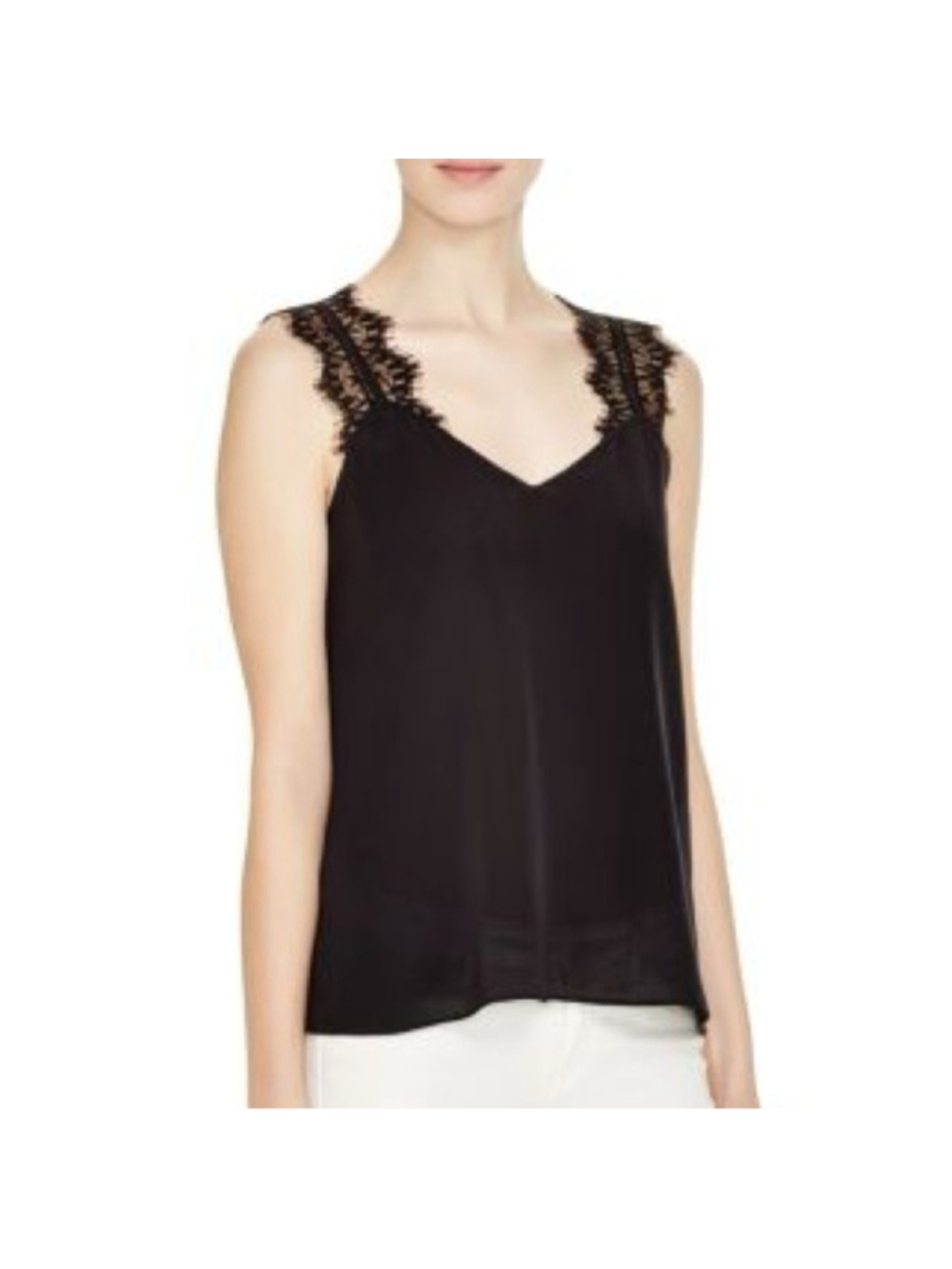 RW&co Black Lace Trim Racerback V Neck Cami Top Size XS